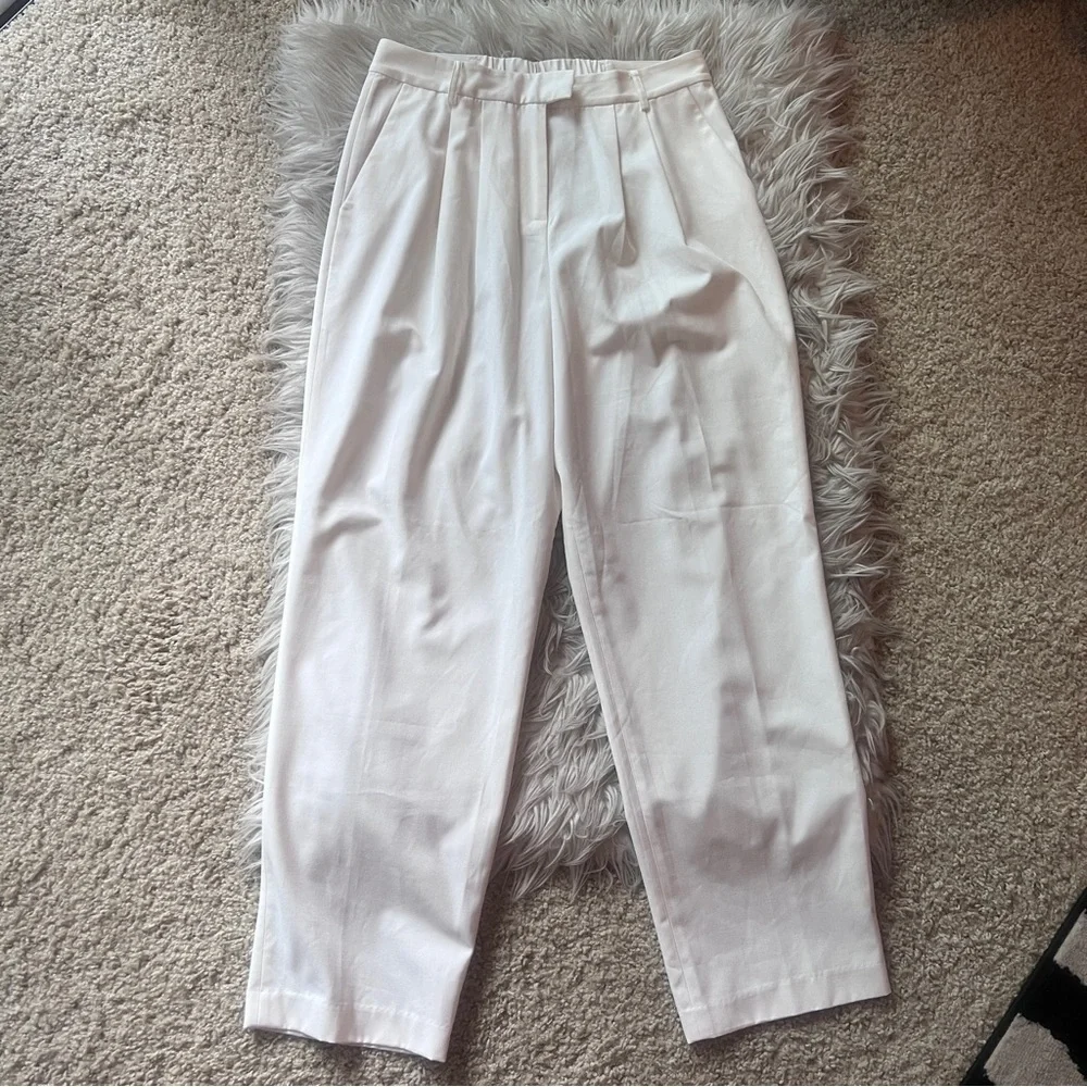 Ivory Pleated High Waist Straight Trousers - Picture 11 of 16